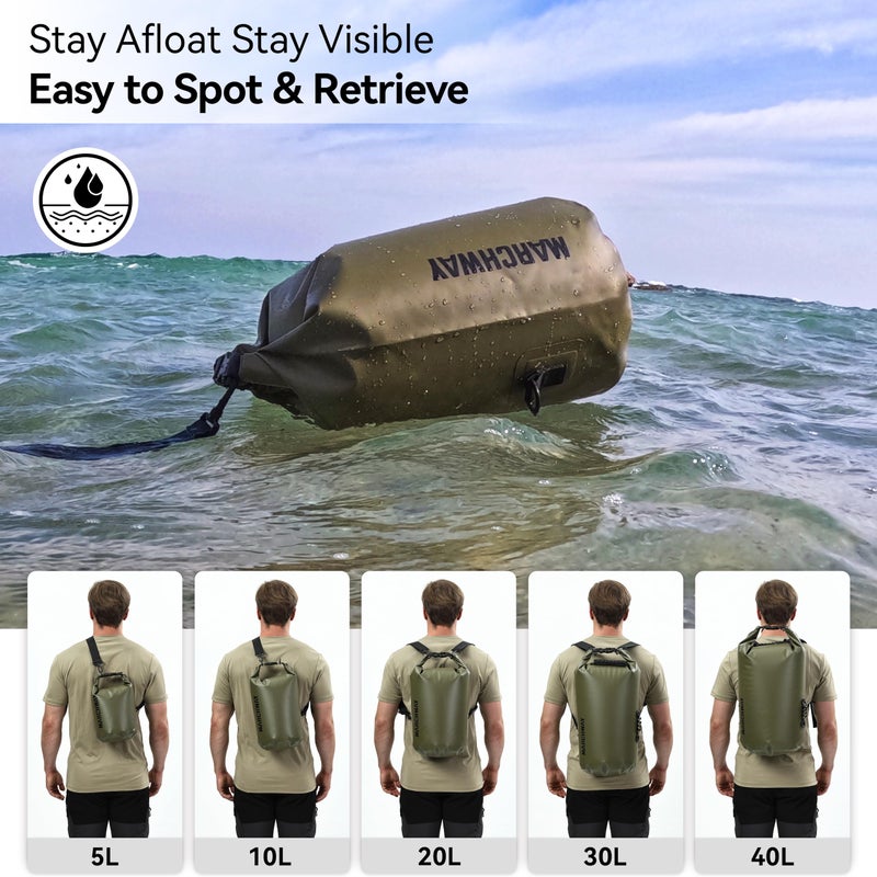 MARCHWAY Floating Waterproof Dry Bag Backpack 5L/10L/20L/30L/40L, Roll Top Sack Keeps Gear Dry for Kayaking, Rafting, Boating, Swimming, Camping, Hiking, Beach, Fishing (Army Green, 10L) - Image 4